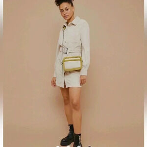 Topshop‎ Cord Belted Corduroy Shirt Dress in Ecru Sz Large